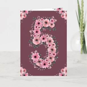 Big 5. Geburtstag Pink Blume Green Foliage Girl Karte
