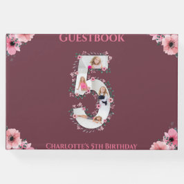 Big 5th Birthday Foto Collage Flower Girl Pink Gästebuch