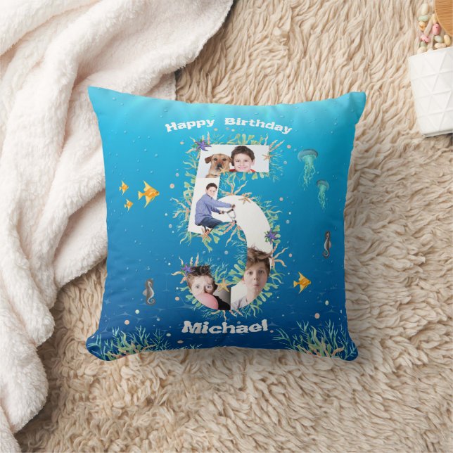 Big 5th Birthday FotoCollage unter dem Meer Kissen (Decke)