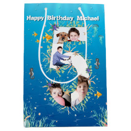 Big 5th Birthday FotoCollage unter dem Meer Mittlere Geschenktüte