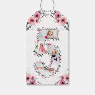 Big 5th Birthday Girl Foto Collage Pink Blume Geschenkanhänger