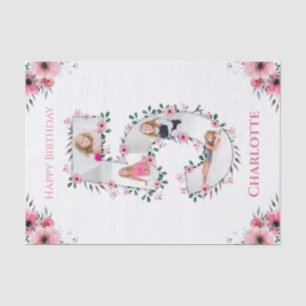 Big 5th Birthday Girl Foto Collage Pink Blume Seidenpapier