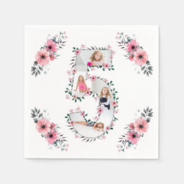 Big 5th Birthday Girl Foto Collage Pink Blume Serviette