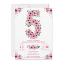 Big 5th Birthday Green Foliage Girl Pink Blume