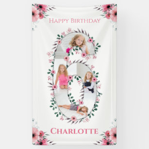 Big 6th Birthday Girl Foto Collage Pink Blume Banner