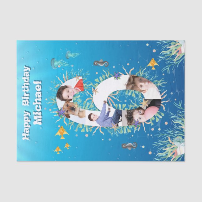 Big 6th under Sea Geburtstagskollage Seidenpapier (Vorderseite)