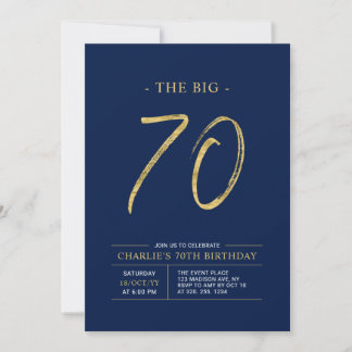 Big 70 | Gold & Navy Blue 70. Geburtstagsparty Einladung