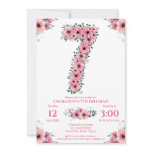 Big 7th Birthday Green Foliage Girl Pink Blume