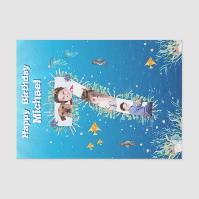 Big 7th under Sea Birthday Foto Collage Seidenpapier (Vorderseite)