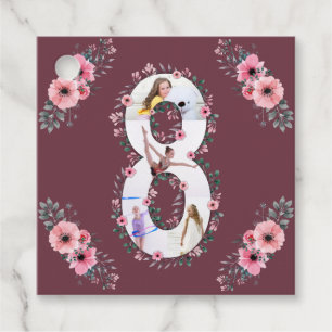 Big 8. Geburtstag Girl Foto Collage Pink Blume Fan Geschenkanhänger