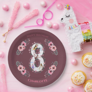 Big 8. Geburtstag Girl Foto Collage Pink Blume Pappteller