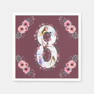 Big 8. Geburtstag Girl Foto Collage Pink Blume Serviette