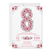 Big 8. Geburtstag Green Foliage Girl Pink Blume