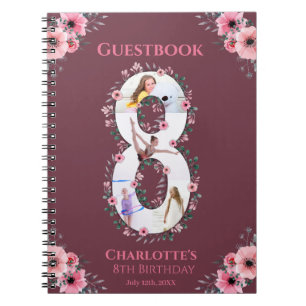 Big 8th Birthday Girl Foto Pink Blume Gästebuch Notizblock