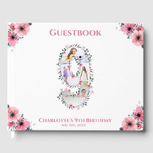 Big 9th Birthday Foto Collage Flower Girl White Gästebuch