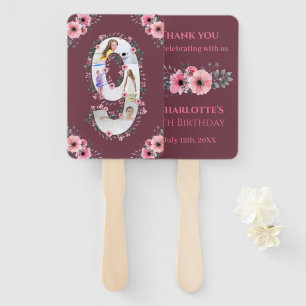 Big 9th Birthday Girl Foto Collage Pink Blume Fächer