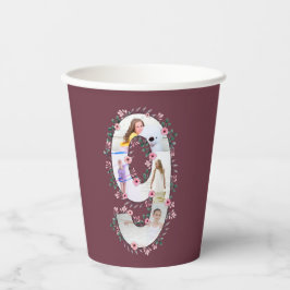 Big 9th Birthday Girl Foto Collage Pink Blume Pappbecher