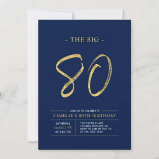 Big Aachtty | Gold & Navy Blue 80. Geburtstagspart Einladung