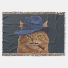 Big Al "The Paw-Father" Cat Woven Throw Blanket Decke