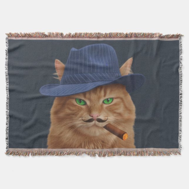 Big Al "The Paw-Father" Cat Woven Throw Blanket Decke (Vorderseite)