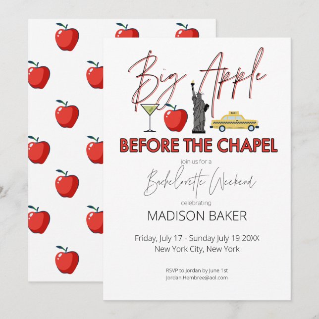 Big Apple vor der Kapelle Bachelorette laden Einladung (Vorne/Hinten)