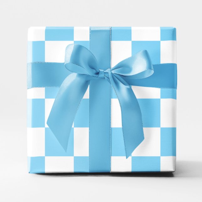 Big Baby Blue und White Checkered Geschenkpapier (Big Baby Blue and White Checkered Wrapping Paper)