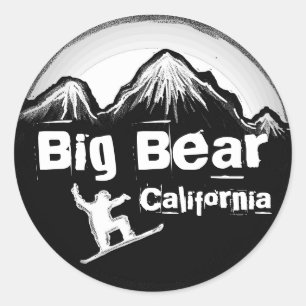 Big Bar California Schwarz-weiße Snowboardaufklebe Runder Aufkleber