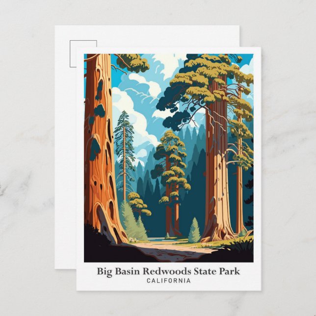 Big Basin Redwoods Staat Park Reise Illustration Postkarte (Vorne/Hinten)