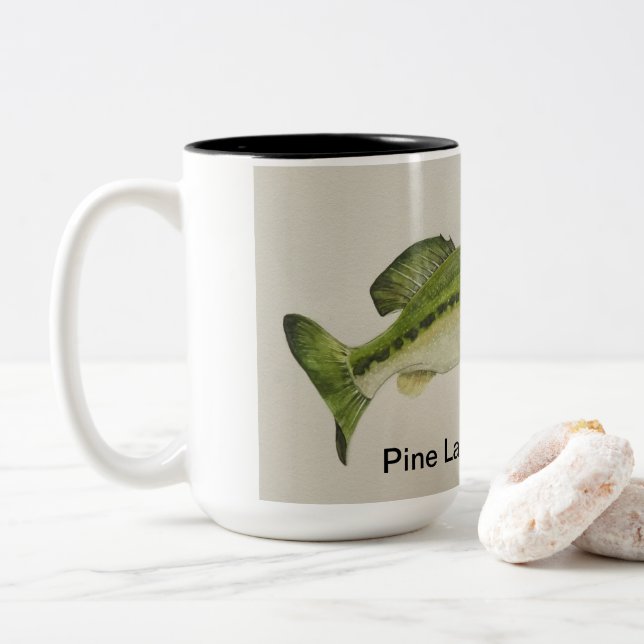 Big Bass Coffee Tasse, 15 oz Zweifarbige Tasse (Mit Donut)