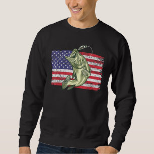 Big Bass US American Flag Hooked Bass Fish Sweatshirt