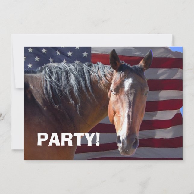 Big Bay Horse & U.S Flag - Western Party Einladung (Vorderseite)