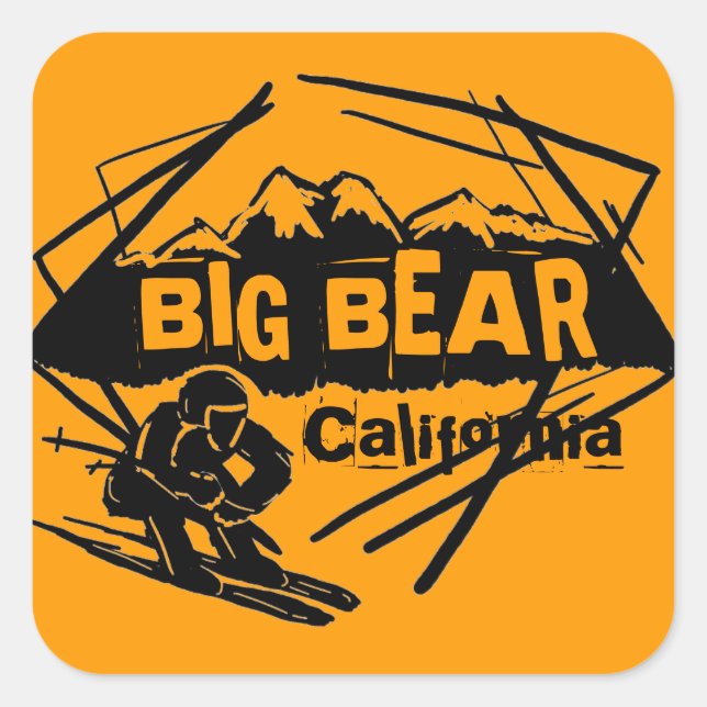 Big Bear California Orange-Logo-Aufkleber Quadratischer Aufkleber (Vorderseite)