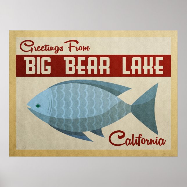 Big Bear Lake Blue Fish Vintage Reise Poster (Vorne)