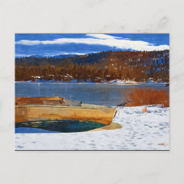Big Bear See, Schnee und Boot Postkarte