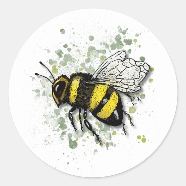 Big Beautiful Bumble BEE, Digital Drawing Runder Aufkleber (Vorderseite)