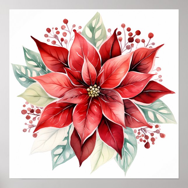 Big Beautiful Red Poinsettia Weihnachtsfeier Blume Poster (Vorne)