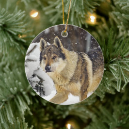 Big Beautiful Wild Wolf im Schnee Keramik Ornament