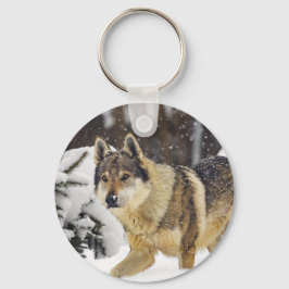 Big Beautiful Wild Wolf im Schnee Schlüsselanhänger