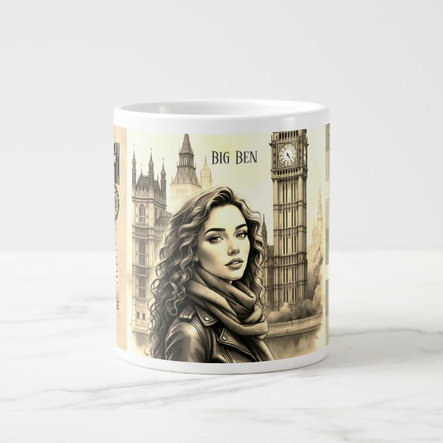 Big Ben Clock, Female Traveller bei Big Ben London Jumbo-Tasse (Vorderseite)