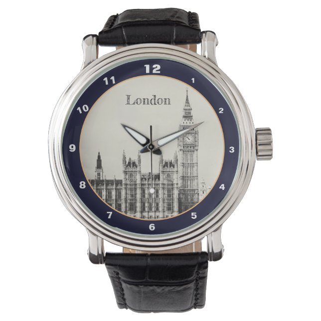 Big Ben Clock & London, Westminster /Vintag Großbr Armbanduhr (Vorderseite)