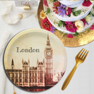 Big Ben Clock & London, Westminster / Vintages UK Pappteller