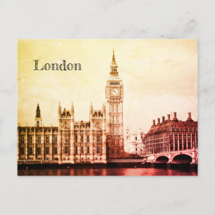Big Ben Clock & London, Westminster / Vintages UK Postkarte