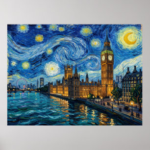 Big Ben Elizabeth Tower London unter sternklarem N Poster
