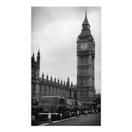 Big Ben en Taxi Kabinen in Schwarz-Weiß-Druck Fotodruck