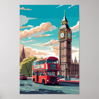 Big Ben England UK Art Vintage Travel Illustration