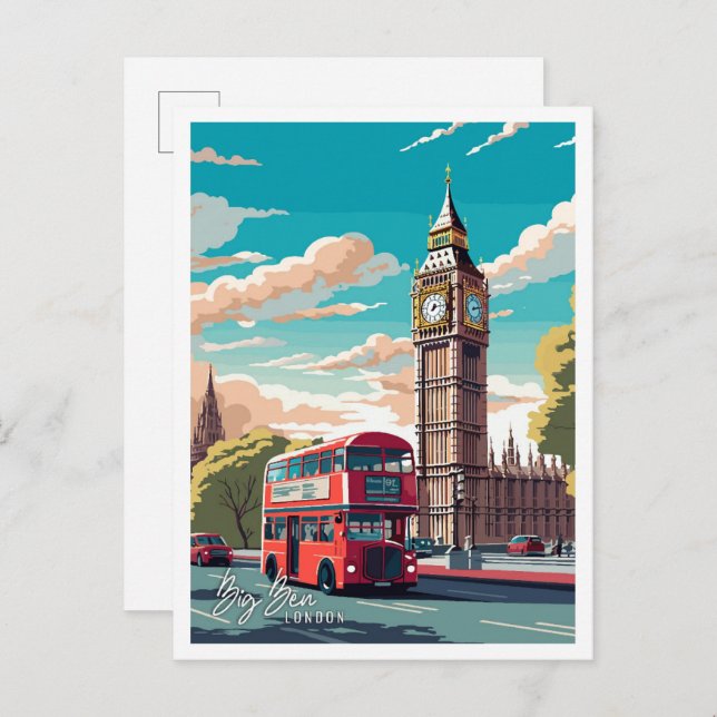Big Ben London Art Vintage-Reiseanleitung Postkarte (Vorne/Hinten)