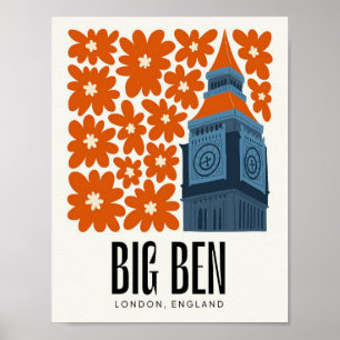 Big Ben London England abstrakte Reise Floralkunst Poster