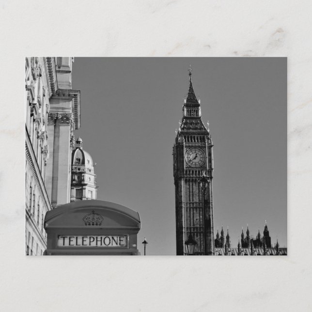 Big Ben London England Black and White Postcard Postkarte (Vorderseite)