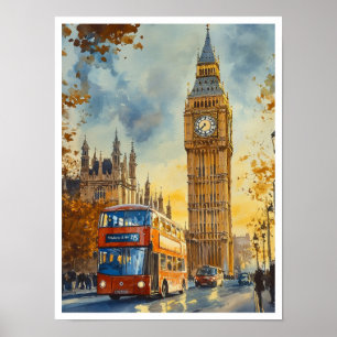Big Ben London England Vintage Reiseillustration Poster