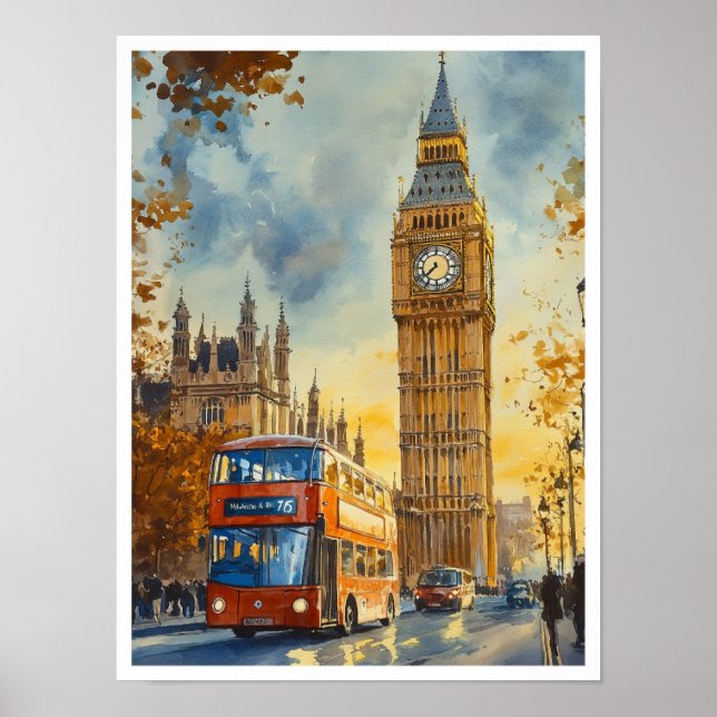 Big Ben London England Vintage Travel Illustration Poster (Vorne)